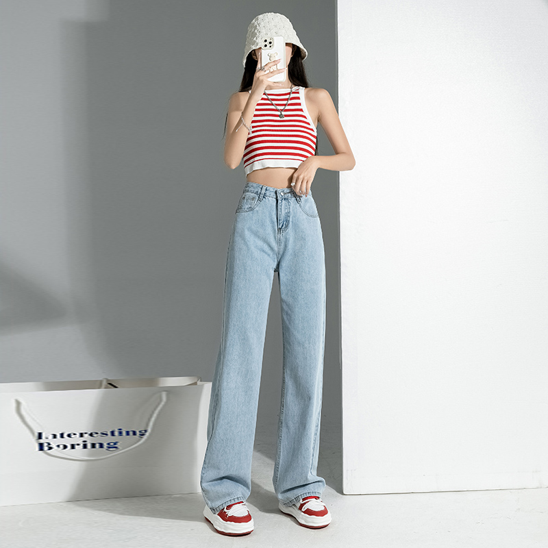 High waist and wide leg jeans women's summer style loose and thin, draping pants, straight pants