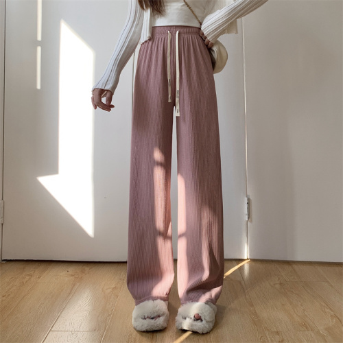 Real shot unabated pink wide-leg pants spring and summer new casual high waist drape straight tube narrow floor mopping pants small man