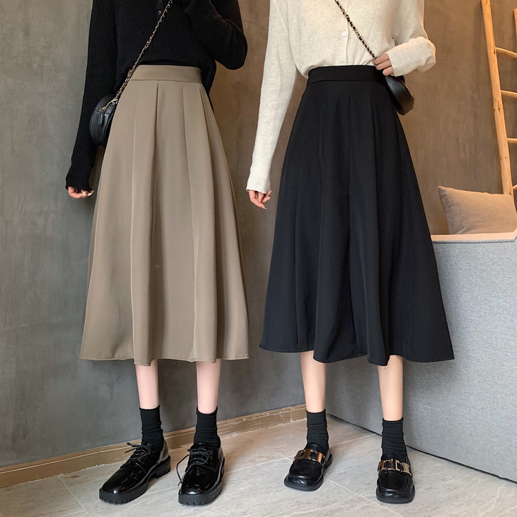 High waist skirt women's 2021 spring new versatile slim retro A-line mid long umbrella skirt
