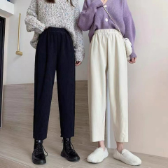 Non-real shot 290g original fabric corduroy pants elastic waist loose straight nine-point harem pants