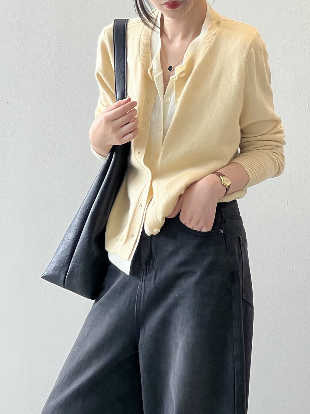 Actual shot~Color-blocked round neck fake two-piece knitted cardigan for women 2024 autumn slim sweater jacket top