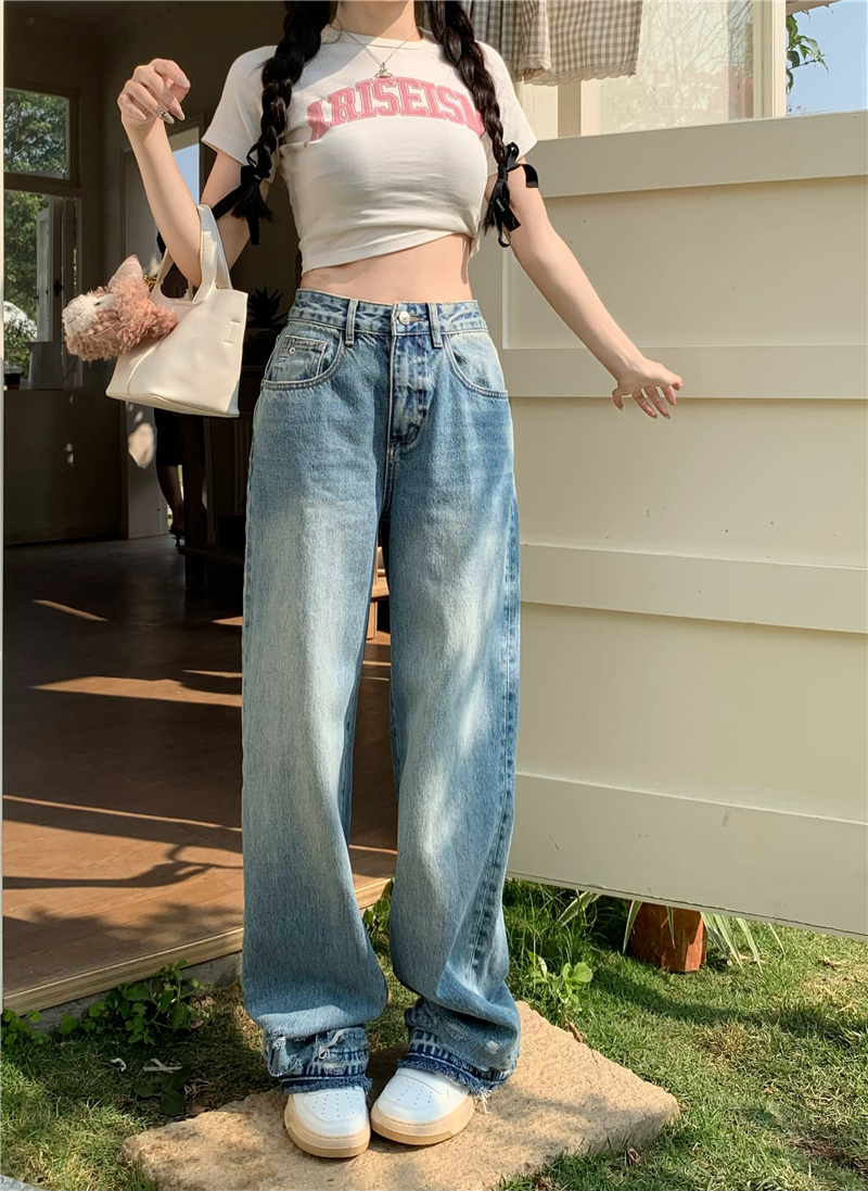 Real price real price retro straight jeans women's new high waist loose slimming wide leg pants