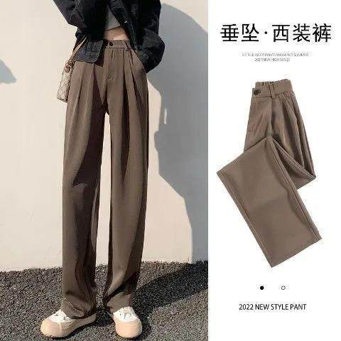 Brown wide-leg pants women's spring and autumn 2023 new suit pants loose straight casual pants high waist drape floor mopping trousers