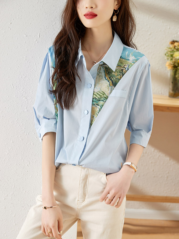 Vincent. Van Gogh's joint niche design shirt women's 2022 summer new off shoulder five sleeve top