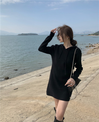 Real price hooded knitted dress is a good temperament girl ~ can walk with it