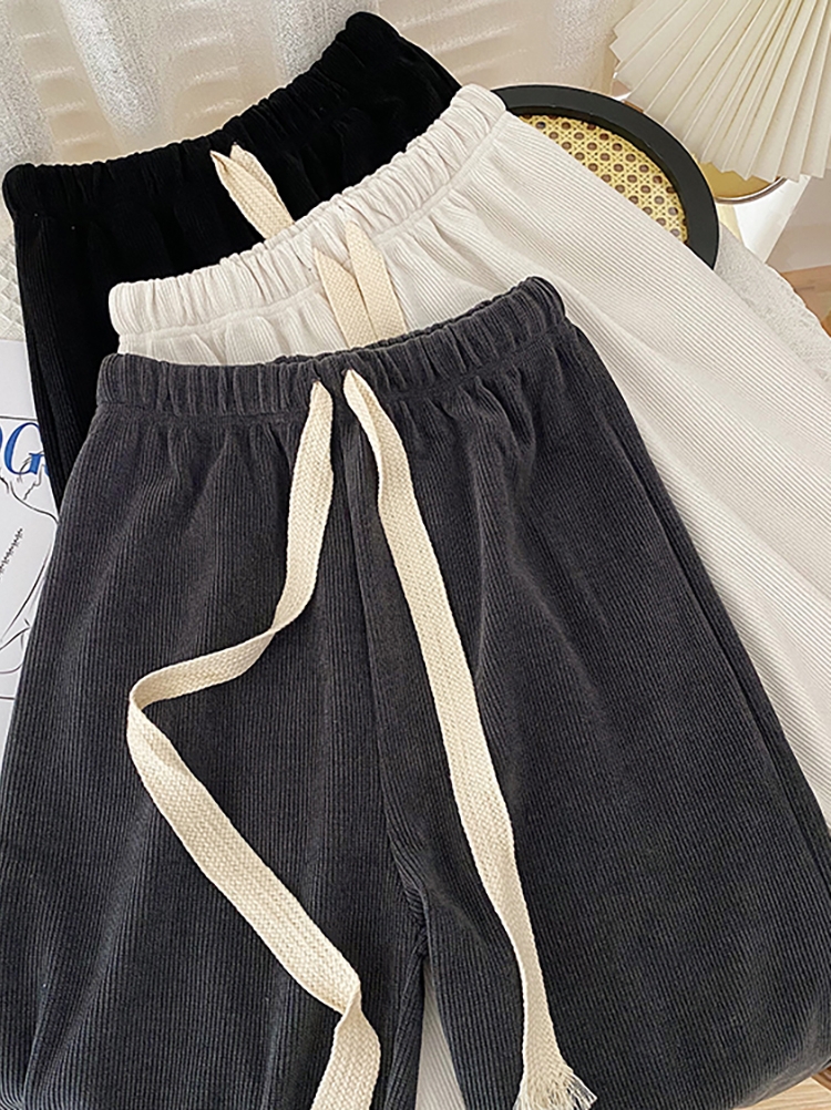 Fleece wide leg pants autumn and winter 2022 new loose thickened pit strip elastic high waist casual pants warm trousers women