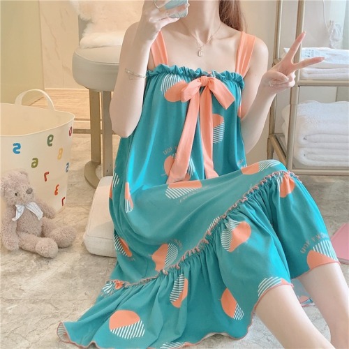 Real shooting plus large size new summer Korean loose suspender nightdress long dress Nightgown women's home clothes m-5xl