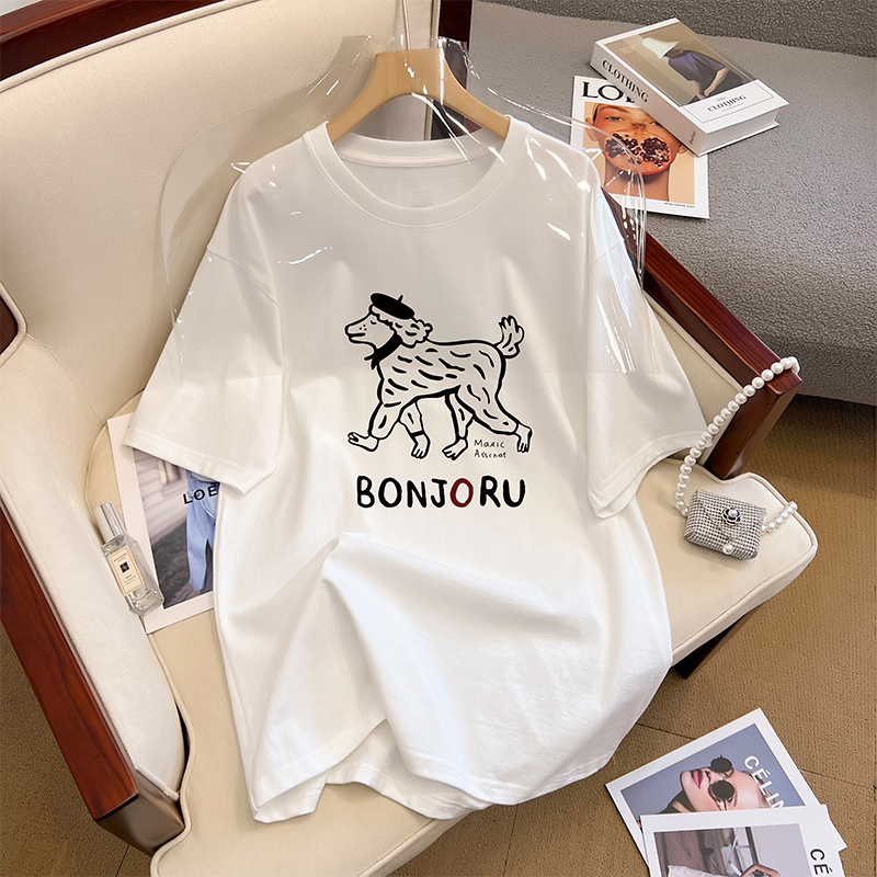 230g pure cotton wrap collar high quality 2023 early spring short-sleeved printed T-shirt