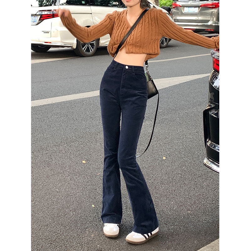 Real shot hot girl micro horn corduroy pants elastic high waist thin mopping pants 2022 new hot girl female