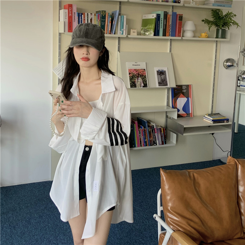 Real price real shot 2023 summer new Korean version of fashion all-match mid-length loose slim sunscreen shirt jacket women
