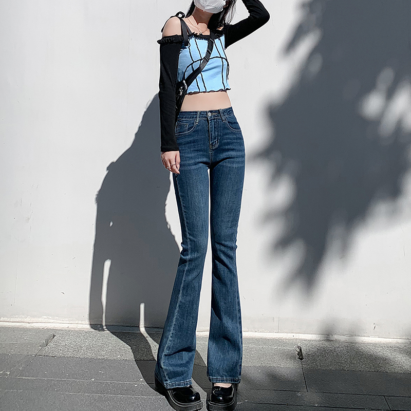 Real shot 2022 spring slim jeans women's flared pants micro flared horseshoe pants tall