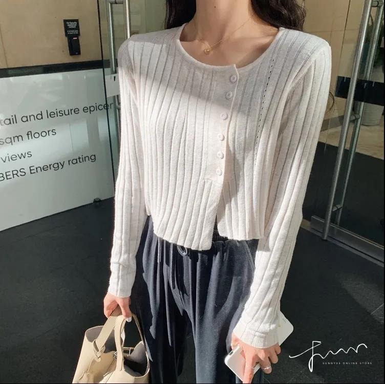 Official figure short asymmetric thin needle wool knitted cardigan coat women's spring and autumn thin loose top