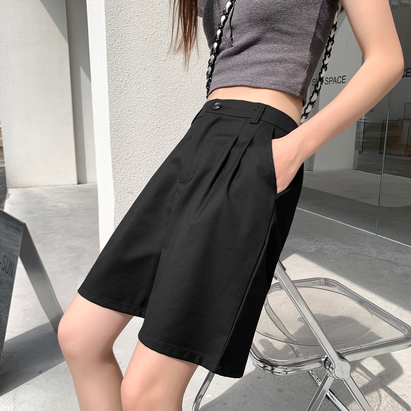 Real shooting, real price, high waist, wearing Capris, casual loose and trendy trousers, straight shorts
