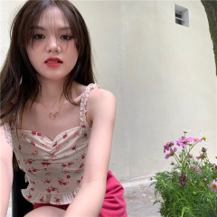 Romantic French Mini floral suspender vest