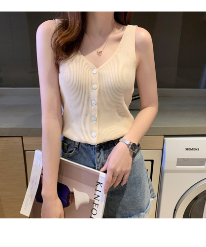 Vest women's summer neck white small suspender with thin ice silk knitting bottoming shirt sexy sleeveless top