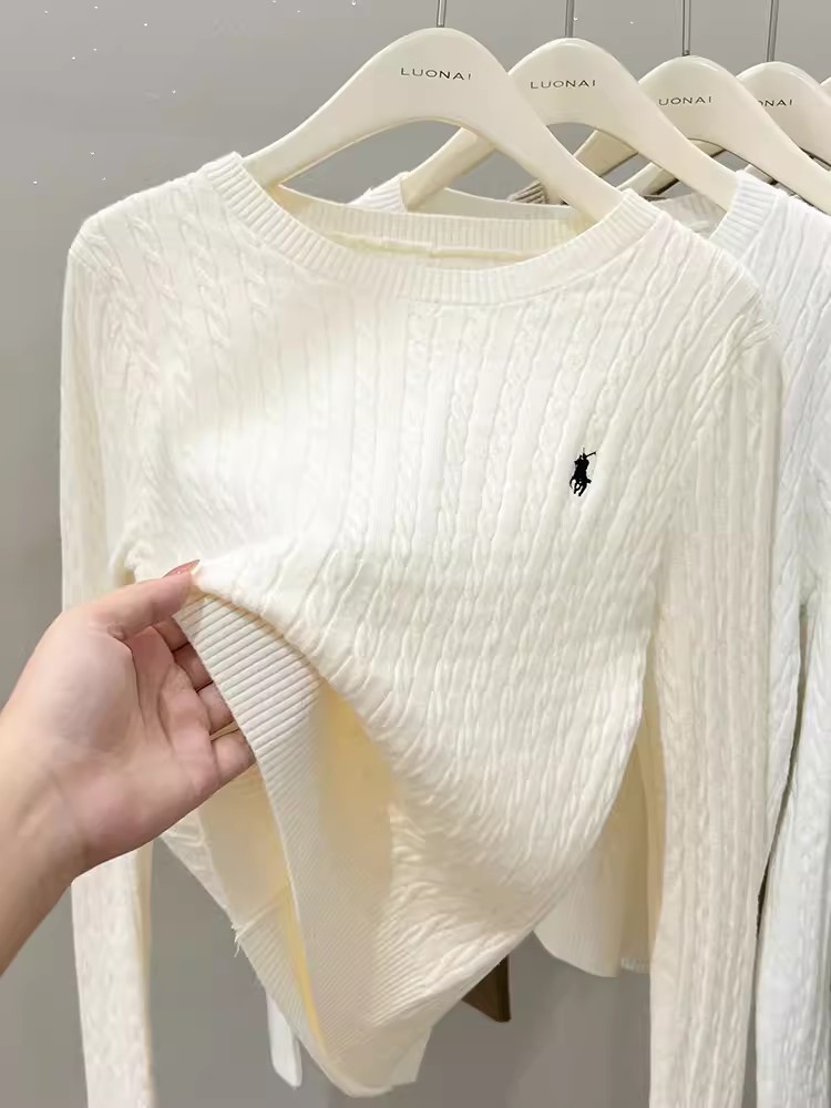 刺繡寬鬆針織打底衫女內搭秋冬新款2024洋氣麻花長袖白色毛衣上衣