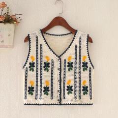 New Korean waistcoat women's Retro Embroidered Crochet T-shirt cantilevered top vest sleeveless coat spring and summer