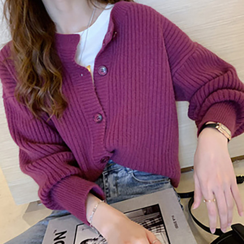 Spring and autumn 2020 new Korean Slouchy style single breasted crew neck versatile short Knitted Top Cardigan Jacket Women