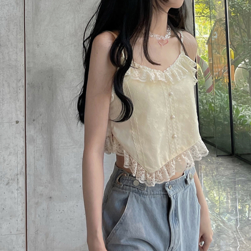 The sweetheart party Spice Girl lace knitted suspender vest design sense of minority outer wear top women's inner wear