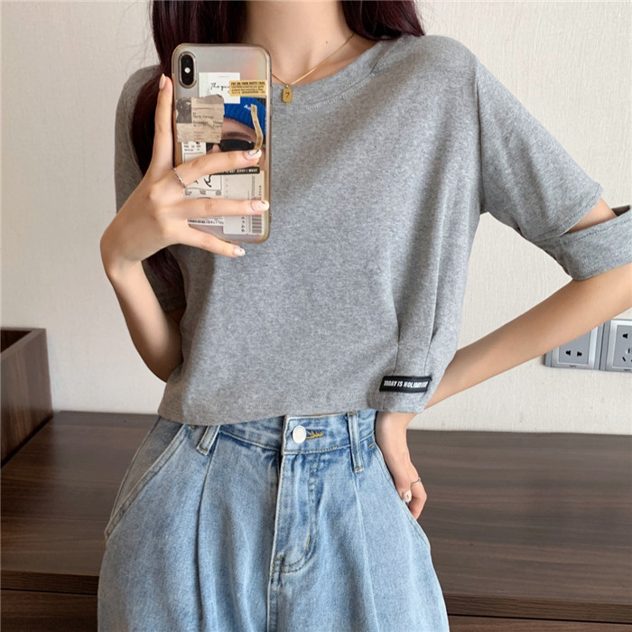Cotton short sleeve T-shirt women's 2022 new summer half sleeve loose short navel jacket ins tide