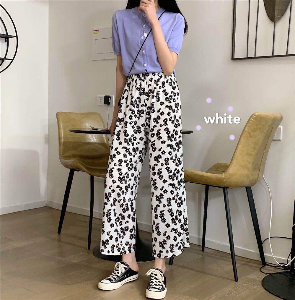 Summer Korean Style 2023 Loose High Waist Slim Versatile Super Hot Daisy Casual Wide Leg Pants Women's Trendy Pants