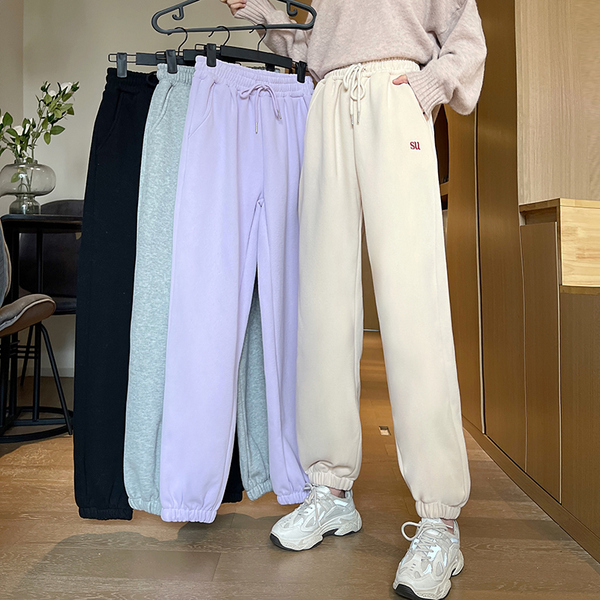 Women's autumn and winter embroidered high waist loose sports pants