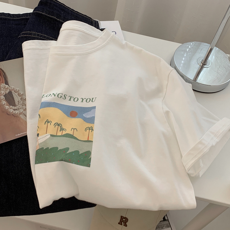 Real price pure cotton wrap collar 2023 summer new 200g pure cotton pull shoulder strip pure cotton short-sleeved T-shirt