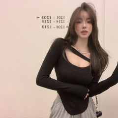 Spring and Autumn Sexy Pure Desire Bottoming Shirt Women's Western Style Long-sleeved T-Shirt Design Small Irregular Tight Shirt