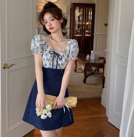 Gentle wear with first love skirt summer dress women's dress new high-grade floral dress niche design