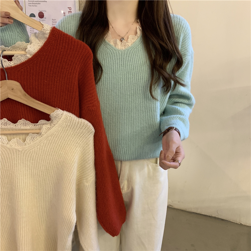 Real shooting real price Japanese soft milk sweater women's autumn and winter loose outer wear lazy v-neck sweater thickened top women