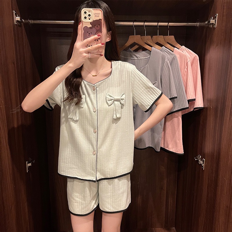 Real shooting of summer tiannv pajamas 2022 new short sleeve chain thin kimono home clothes two-piece suit