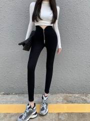 Real Price High Waist Black All-match Pants Autumn Korean Version Slim Fit Thin Zipper Pencil Pants Small Foot Pants