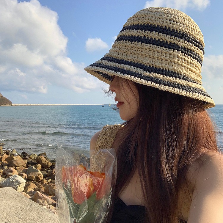 Hat Women's 2023 New Beach Vacation Woven Straw Hat Summer Beach Sunshade Sunscreen Straw Woven Fisherman Hat Basin Hat