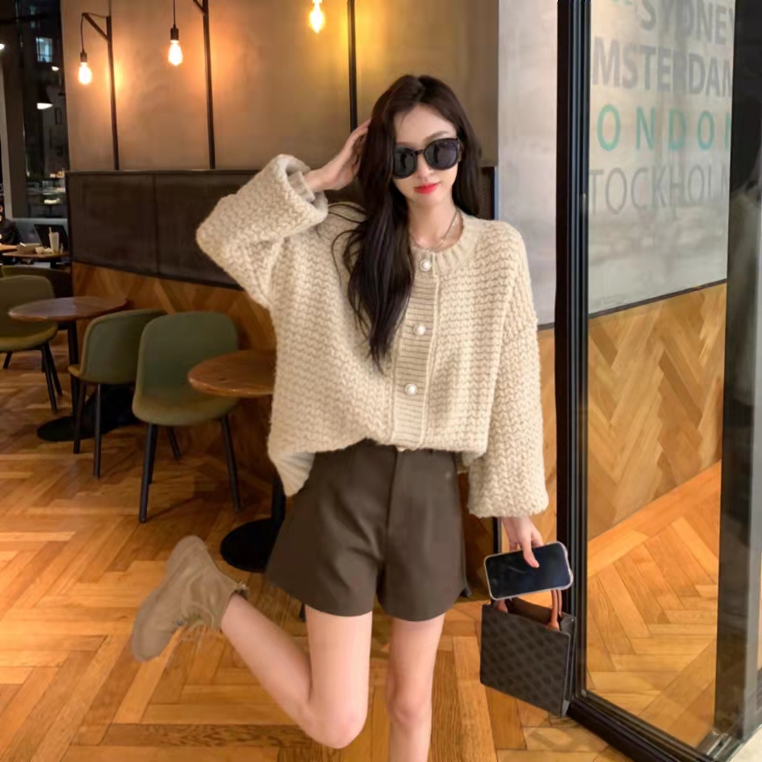 Korea dongdamen 2021 autumn winter new lazy style solid color loose single breasted knitted cardigan women's sweater