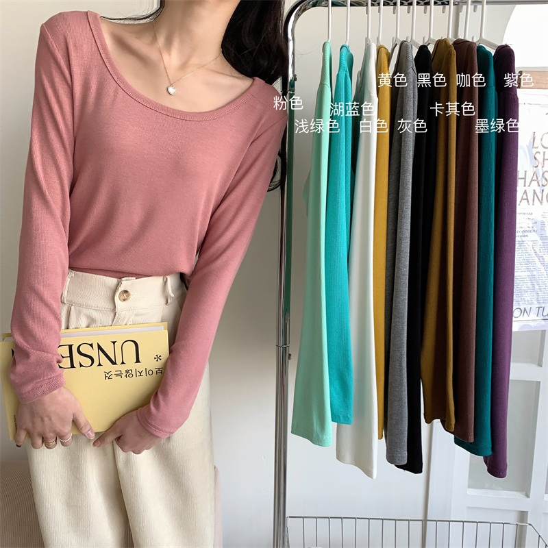 Real shooting of autumn new women's fashion round neck versatile slim fit pure color long sleeve bottomed Knitted Top