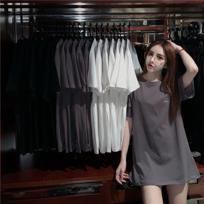 Medium length short sleeve T-shirt women's foreign style fashion Korean versatile summer top