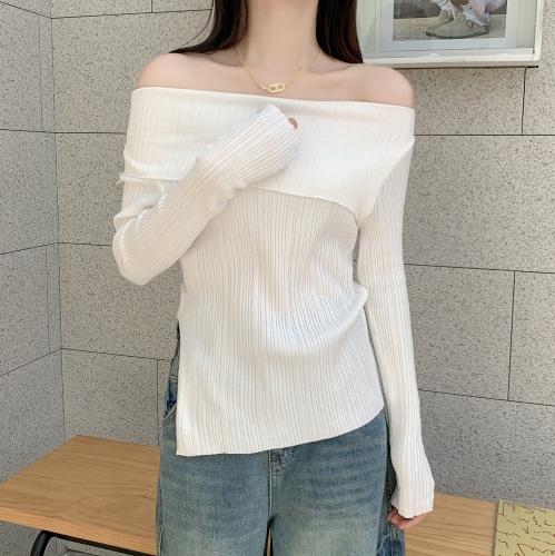 Real shot real price Korean version of the one-shoulder pullover is thin and irregular, high-end thin casual knitted sweater