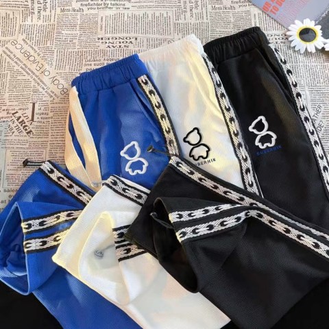 Waffle pants men's summer loose tide brand sports leggings high street all-match ruffian handsome casual pants