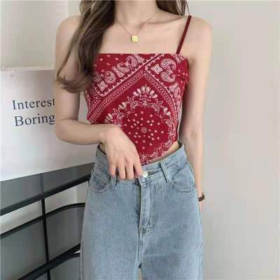 Sweet and spicy back pouch style cashew blossom sling design feeling knitted vest for women's summer short jacket