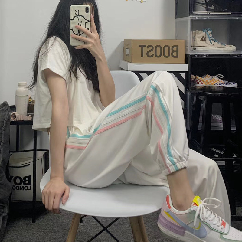 Ins super fire sports pants women's spring, summer and autumn Korean version trendy students loose and thin straight tube legged thin casual pants