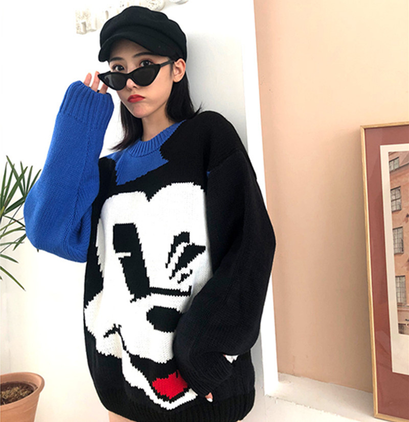Non real cartoon big Mickey sweater ~ loose and thickened, lazy, thin and fashionable sweater