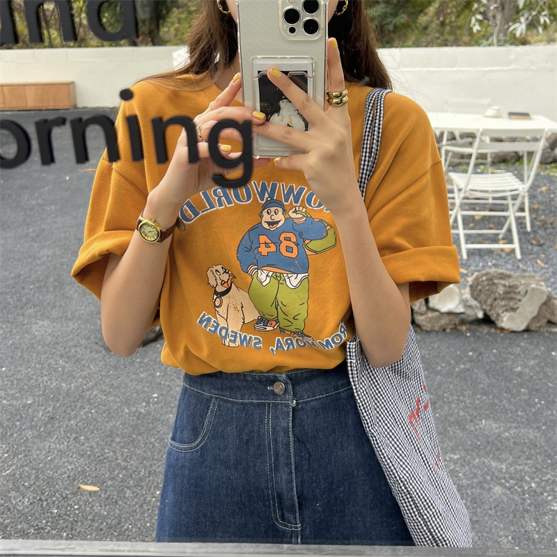 Official picture spring and summer short-sleeved printed T-shirt Four fabrics to choose from Cotton Back collar