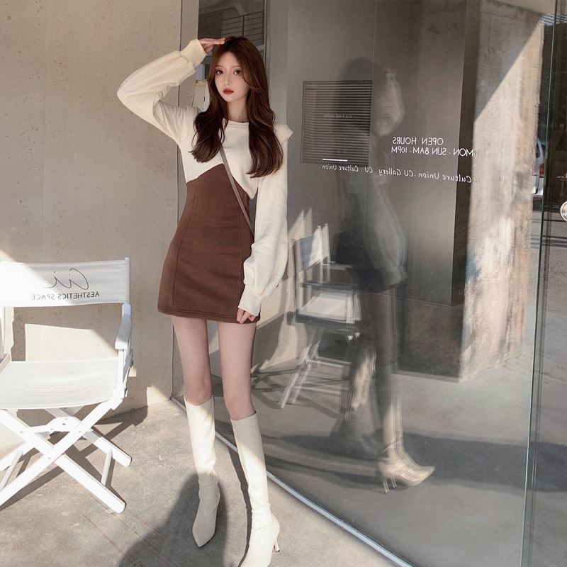 Hot girl style, large size, small man, waist, thin, bottoming, bag hip sweater dress, women's autumn and winter