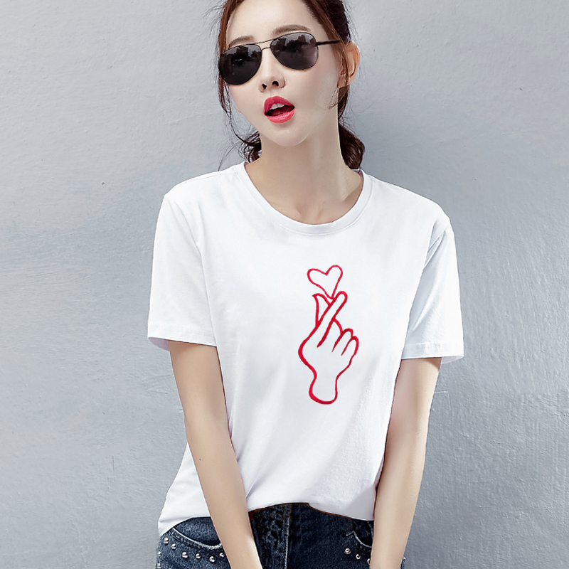 A new embroidered love women's round neck short sleeve T-shirt bottoming shirt