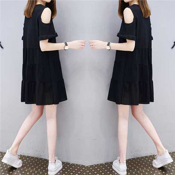 Dress women's summer shoulder drain Korean new style dress is thin, white and not tall