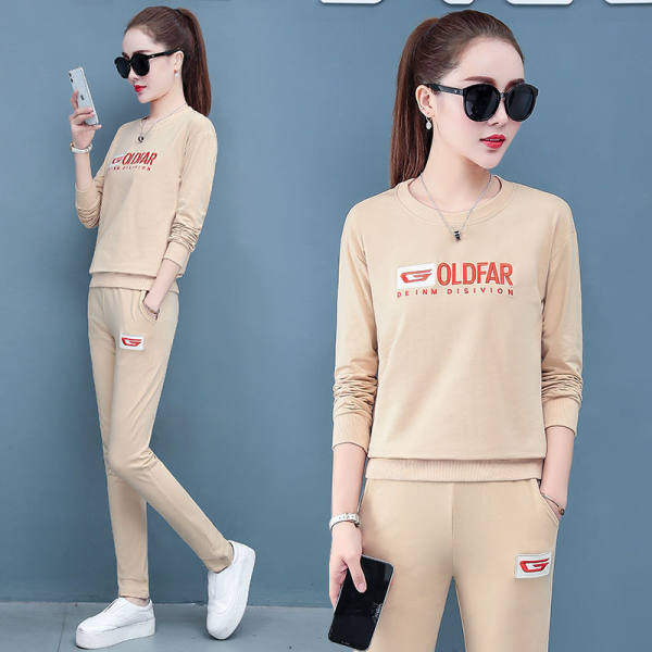 Printed sports suit women's spring and autumn 2021 new Korean long sleeved trousers loose leisure foreign style two-piece set