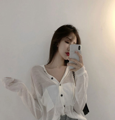 Guantu ice silk T-shirt women's cardigan summer V-neck loose versatile air-conditioning shirt thin sunscreen shawl