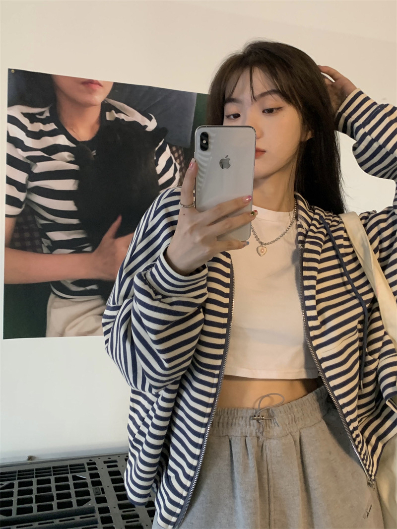autumn high street zip hooded sweater coat cardigan