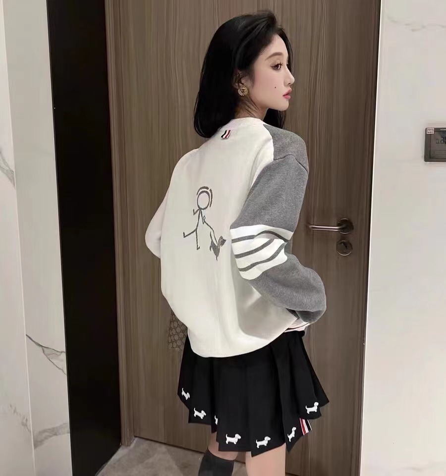 Korean version of the four-bar color-blocking knitted sweater sweater women's 2022 autumn college style pullover round neck loose sweater outer wear