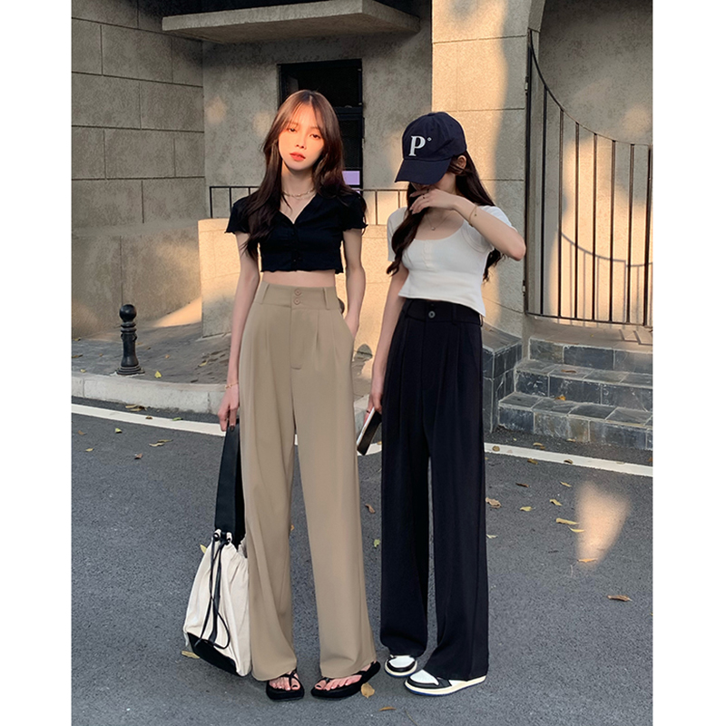Real auction real price 2022 summer new two button suit wide leg pants women high waist loose casual suit pants women